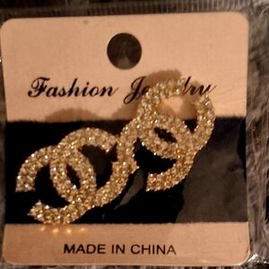 Fashion Jewelry Gold Rhinestone Earrings